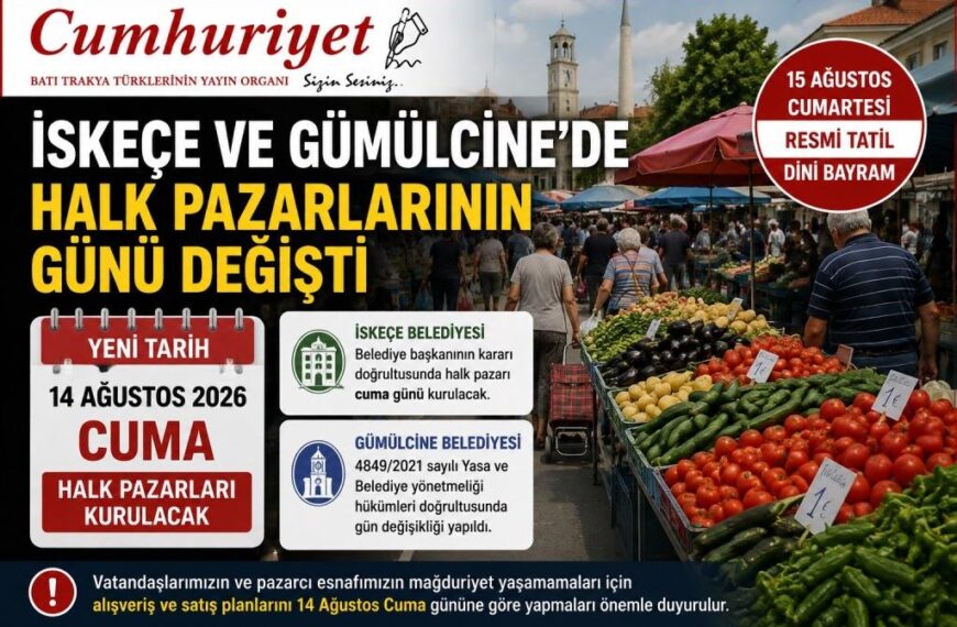 İskeçe ve Gümülcine’de halk pazarlarının günü değişti!