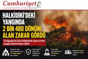Halkidiki’de yangın 2 bin 480 dönümü küle çevirdi
