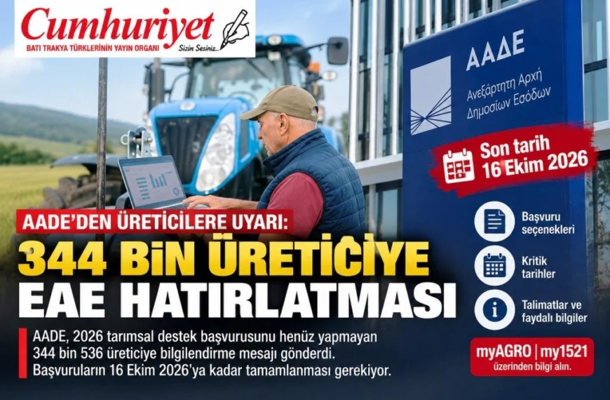 AADE’den 344 bin üreticiye uyarı: Son tarih 16 Ekim!