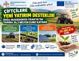 Doğu Makedonya-Trakya’da çiftçilere 26,3 milyon euroluk yatırım desteği