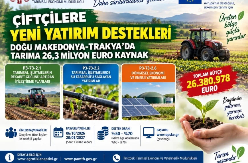 Doğu Makedonya-Trakya’da çiftçilere 26,3 milyon euroluk yatırım desteği