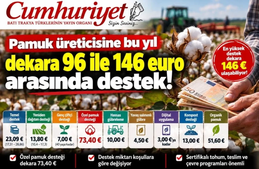 Pamuk üreticisine dekara 96 ile&hellip;